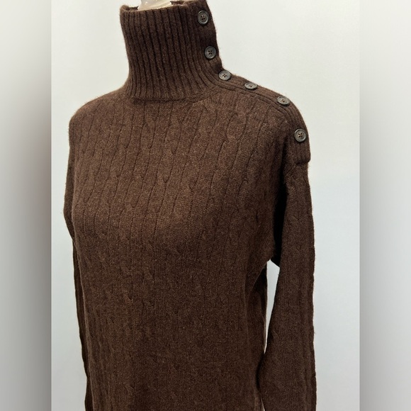 POLO RALPH LAUREN Brown wool/cashmere blend turtleneck long sweater size M - Picture 2 of 15